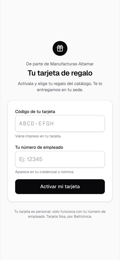 Pantalla para activar la tarjeta desde el celular